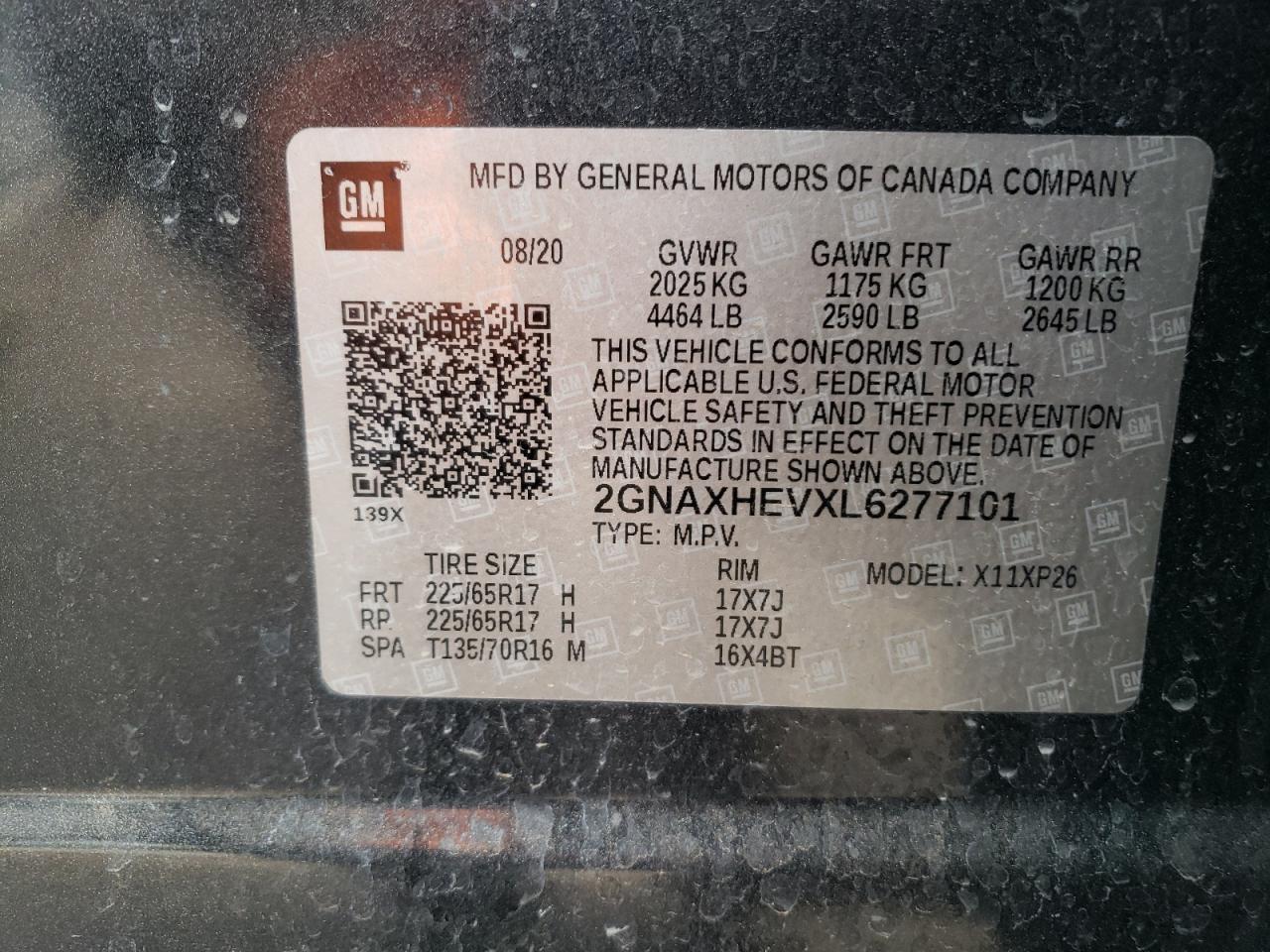 2GNAXHEVXL6277101 CHEVROLET EQUINOX 2020