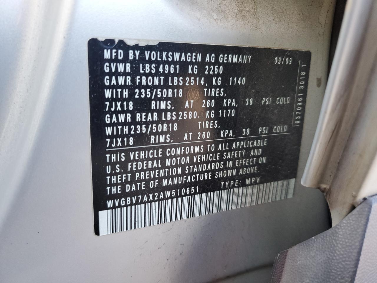 2010 Volkswagen Tiguan Se VIN: WVGBV7AX2AW510651 Lot: 41699925