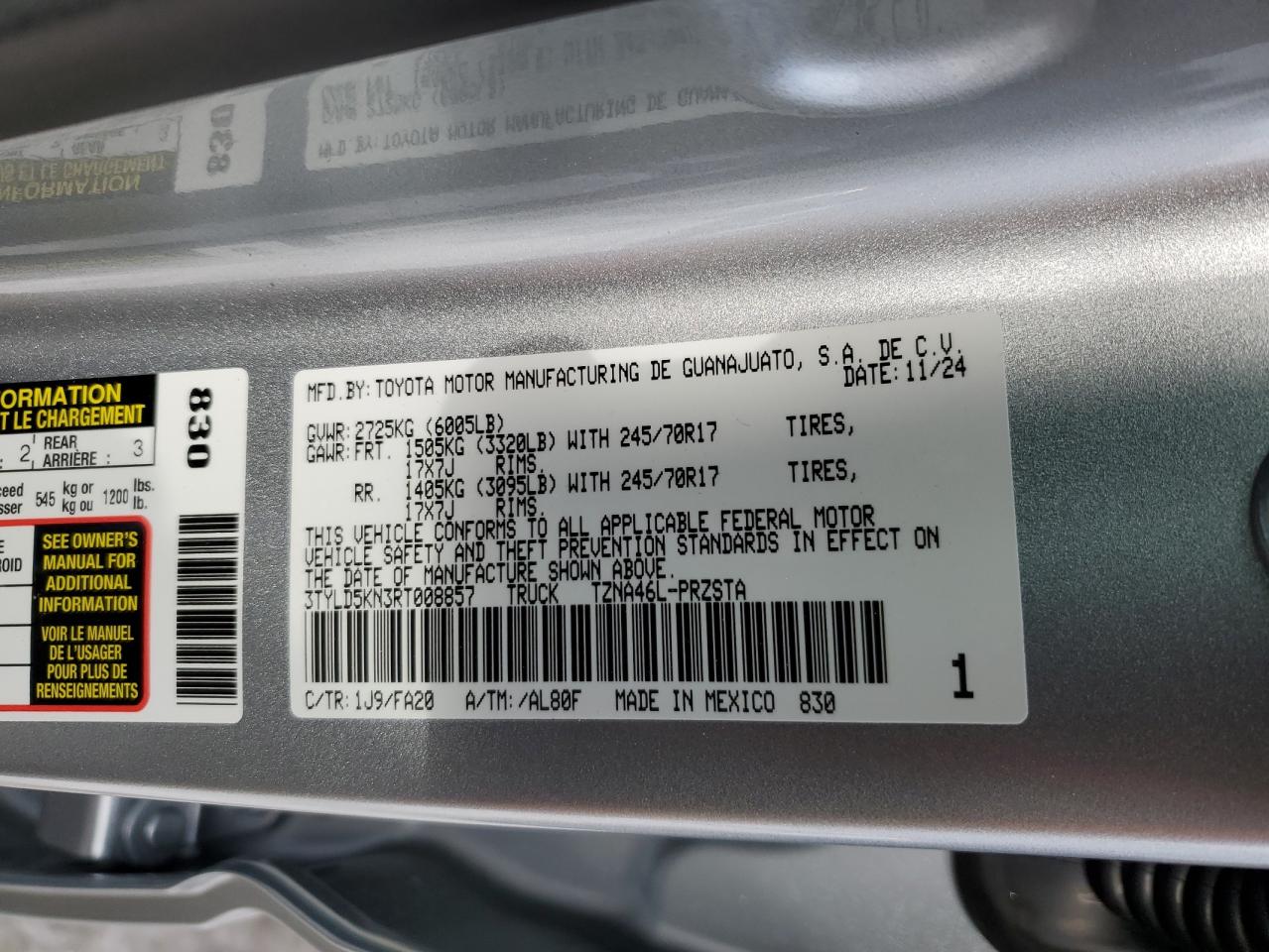3TYLD5KN3RT008857 TOYOTA TACOMA 2024