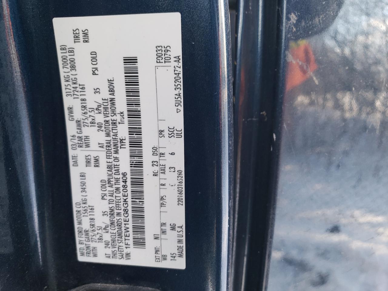 1FTEW1EG8GKE08406 FORD F-150 2016