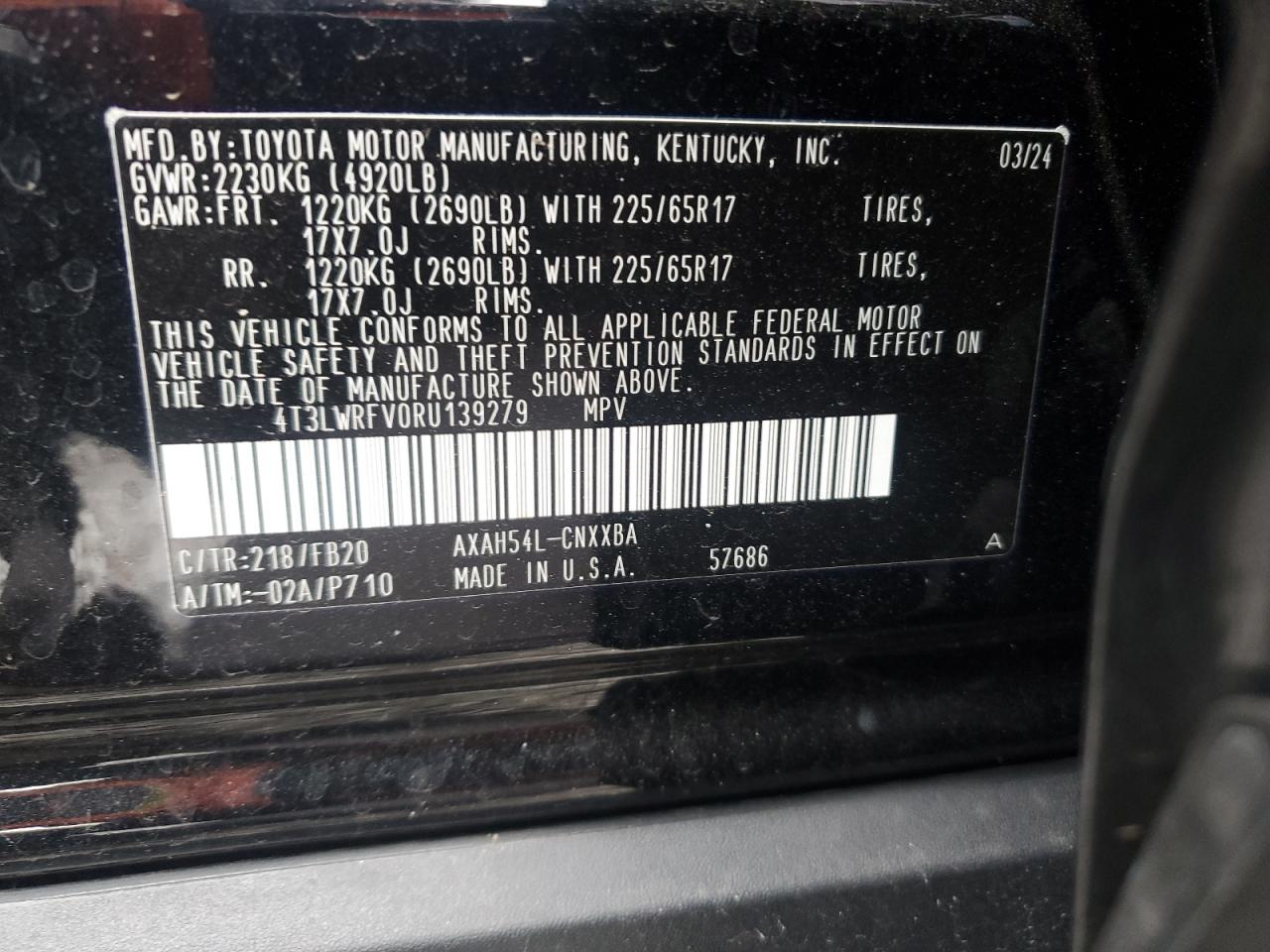 4T3LWRFV0RU139279 TOYOTA RAV4 2024