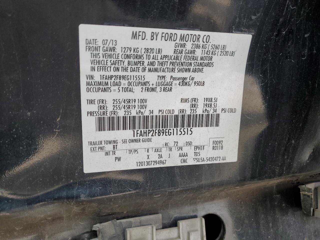 VIN 1FAHP2F89EG115515 2014 FORD TAURUS no.12