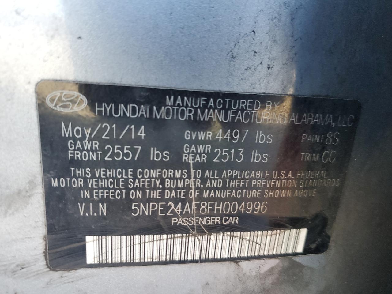 VIN 5NPE24AF8FH004996 2015 HYUNDAI SONATA no.12