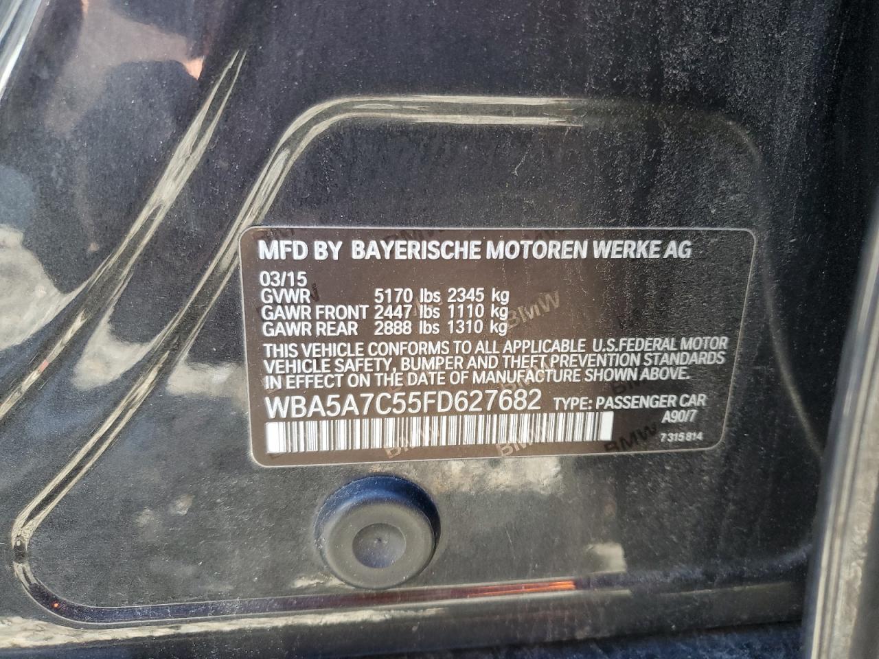 2015 BMW 528 Xi VIN: WBA5A7C55FD627682 Lot: 88152505