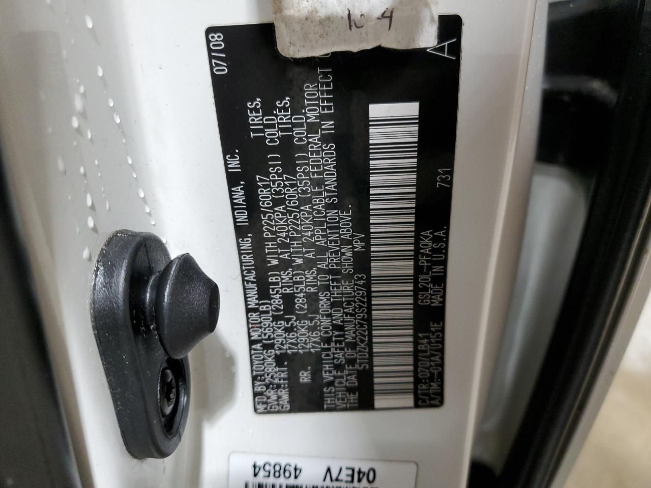 2009 Toyota Sienna Xle VIN: 5TDZK22C79S229743 Lot: 41664365