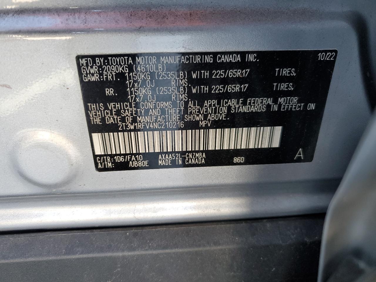2T3W1RFV4NC210216 TOYOTA RAV4 2022