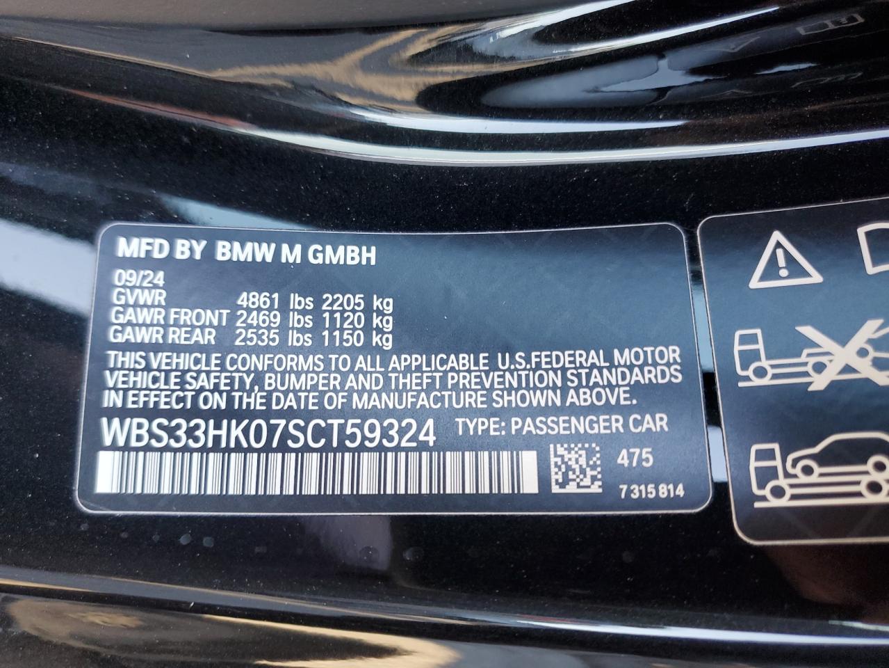 VIN WBS33HK07SCT59324 2025 BMW M4 no.13