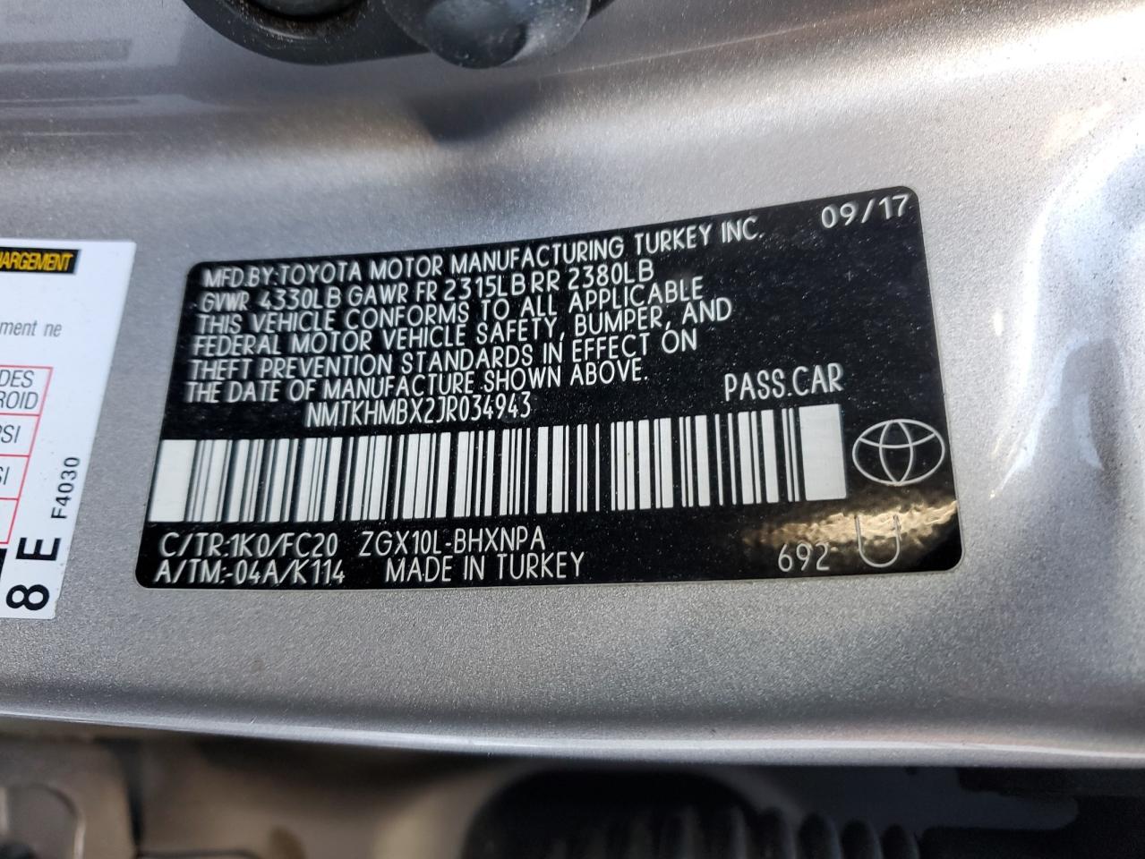 NMTKHMBX2JR034943 TOYOTA C-HR 2018