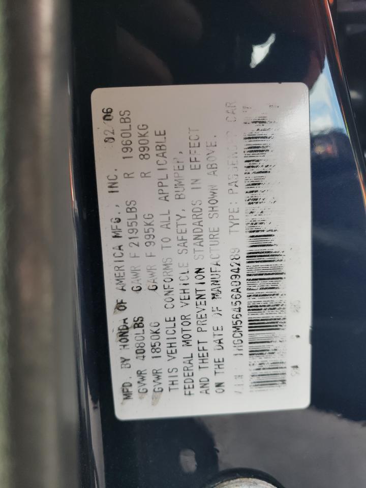 2006 Honda Accord Lx VIN: 1HGCM56456A094289 Lot: 41483335