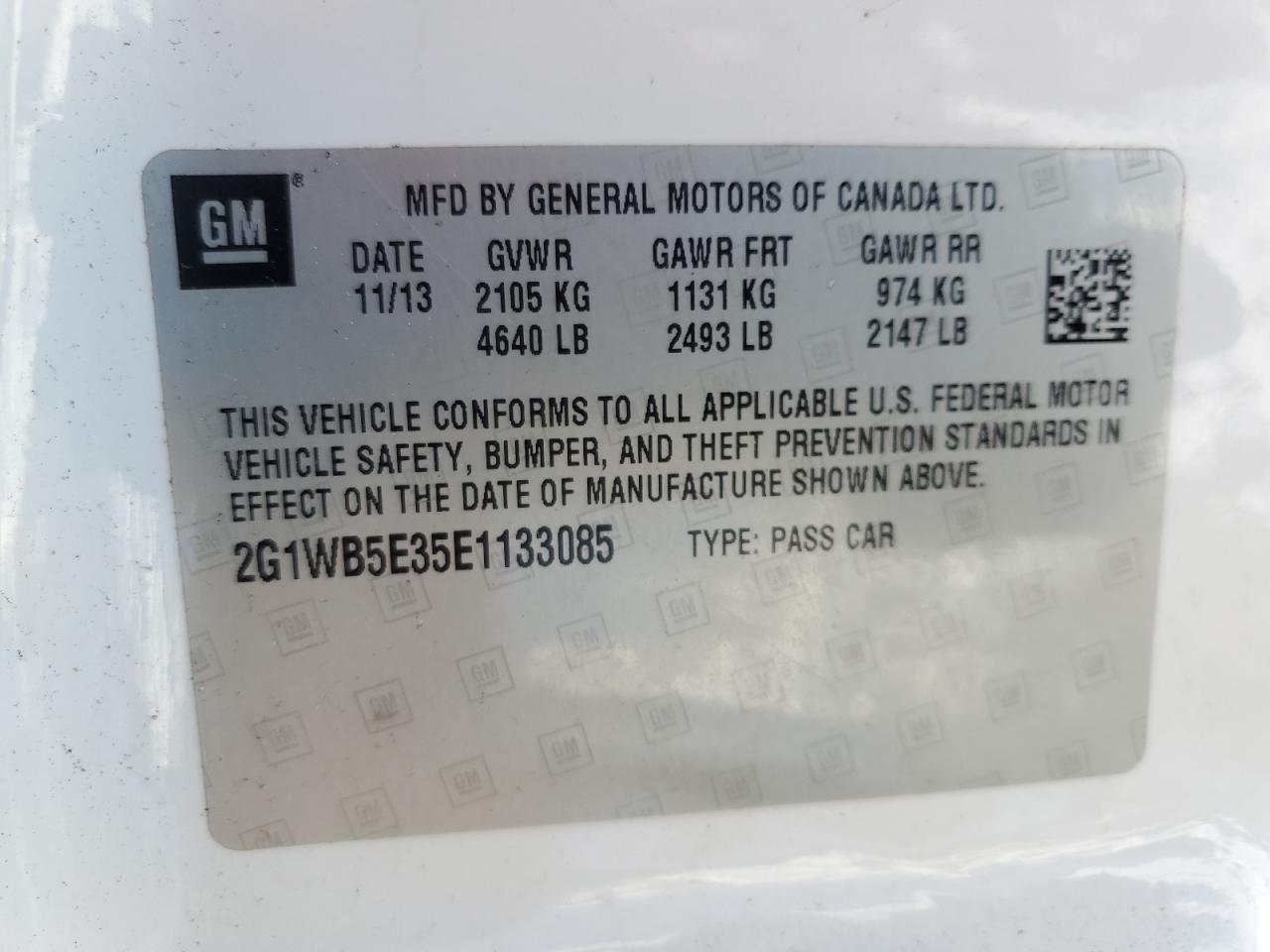 VIN 2G1WB5E35E1133085 2014 CHEVROLET IMPALA no.12