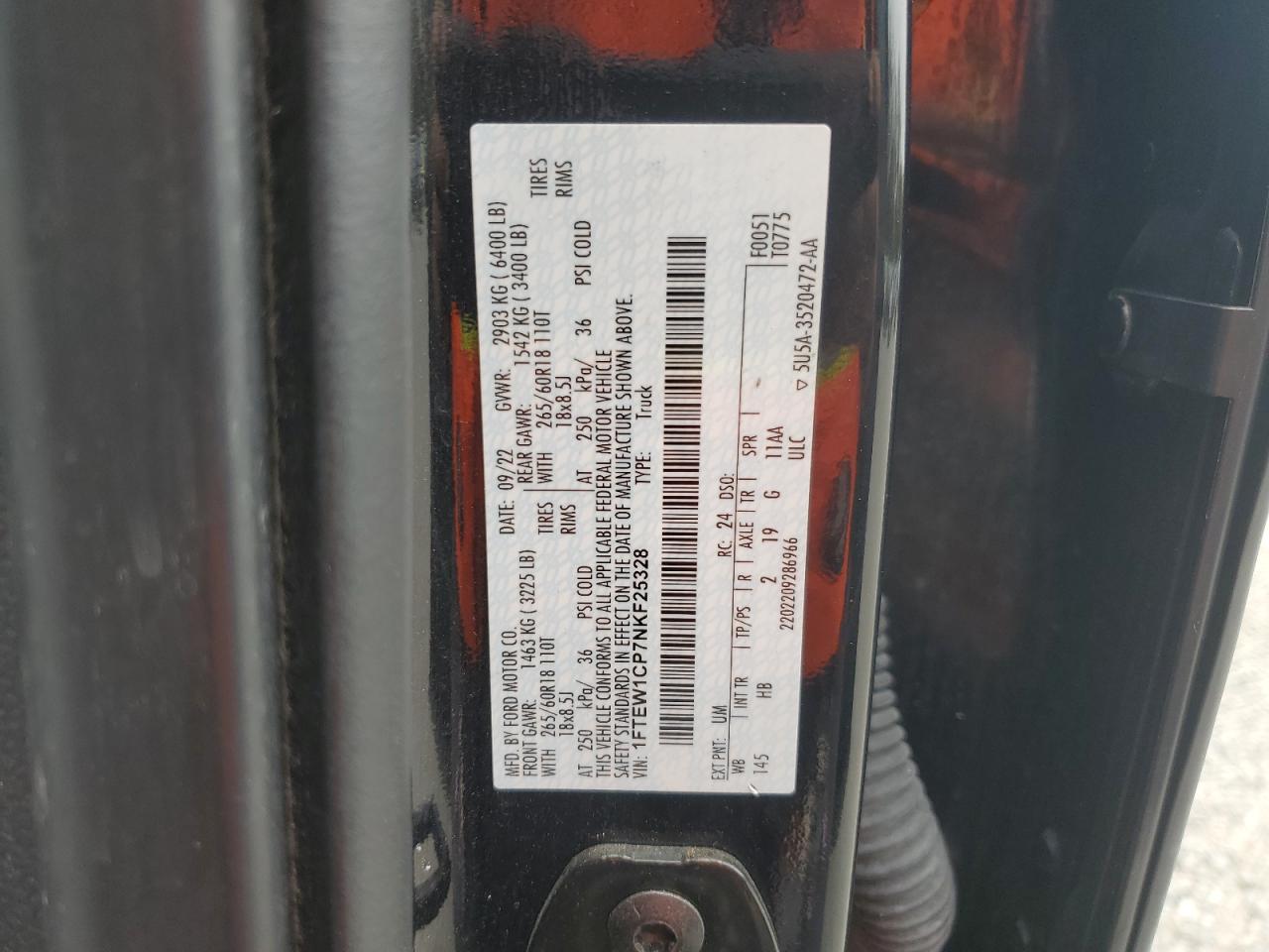 2022 Ford F150 Supercrew VIN: 1FTEW1CP7NKF25328 Lot: 65405615