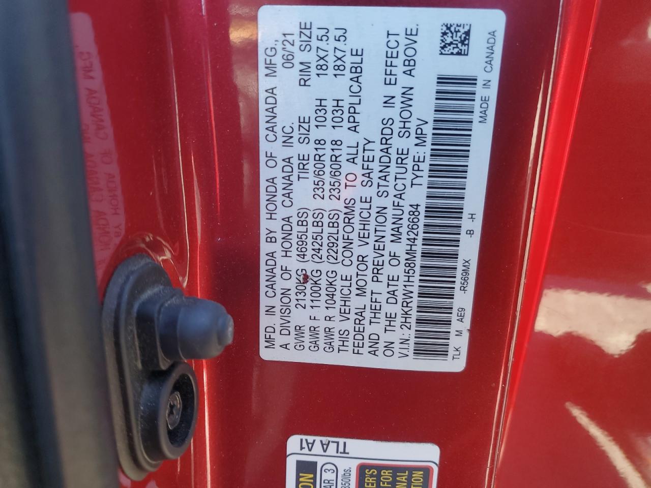 2HKRW1H58MH426684 HONDA CRV 2021