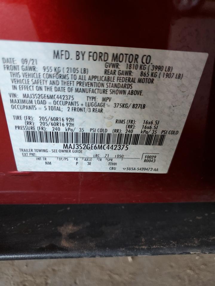 2021 Ford Ecosport Se VIN: MAJ3S2GE6MC442375 Lot: 87455444