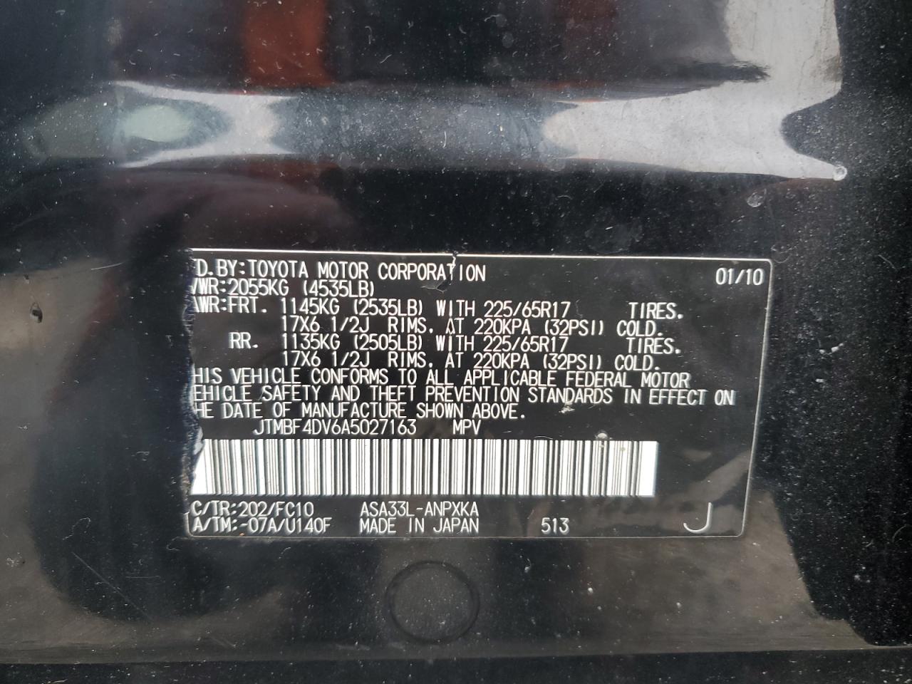 2010 Toyota Rav4 VIN: JTMBF4DV6A5027163 Lot: 87023834