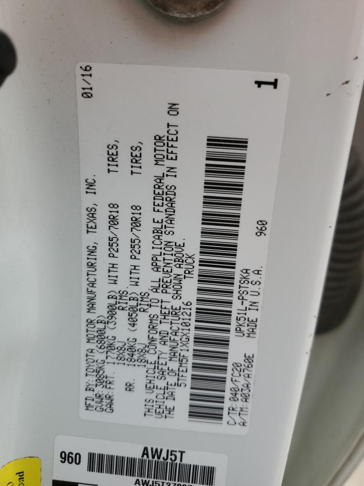 2016 Toyota Tundra Crewmax Sr5 VIN: 5TFEM5F1XGX101216 Lot: 88876835