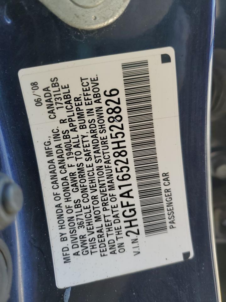 2008 Honda Civic Lx VIN: 2HGFA16528H528826 Lot: 41832885
