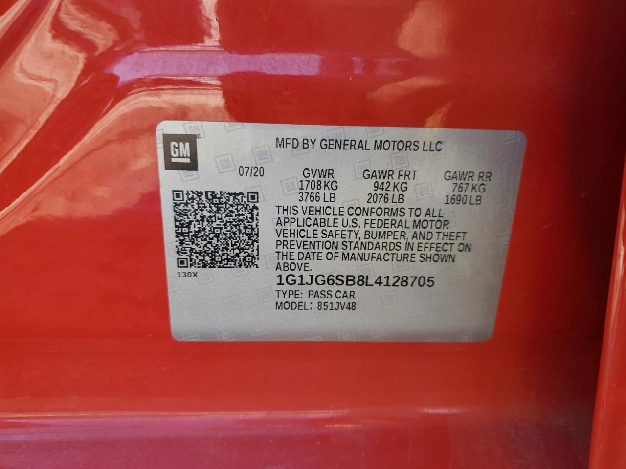 1G1JG6SB8L4128705 CHEVROLET SONIC 2020