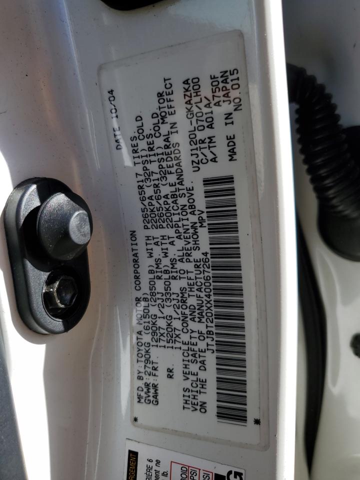 2004 Lexus Gx 470 VIN: JTJBT20XX40067264 Lot: 88879295