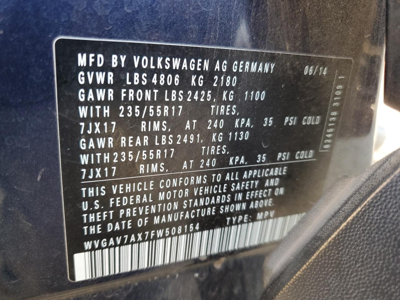 VIN WVGAV7AX7FW508154 2015 VOLKSWAGEN TIGUAN no.13