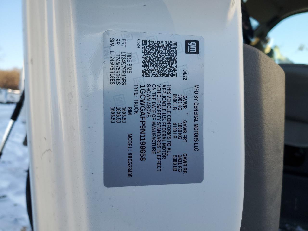 1GCWGAFP9N1198658 CHEVROLET EXPRESS 2022