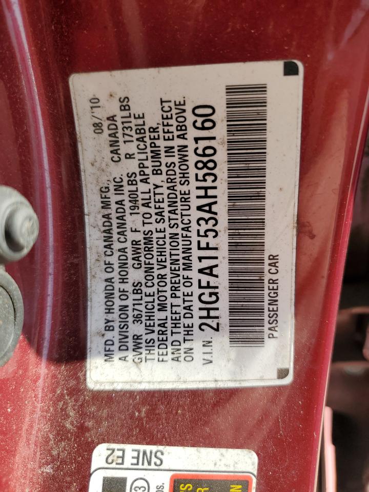2010 Honda Civic Lx VIN: 2HGFA1F53AH586160 Lot: 87488874
