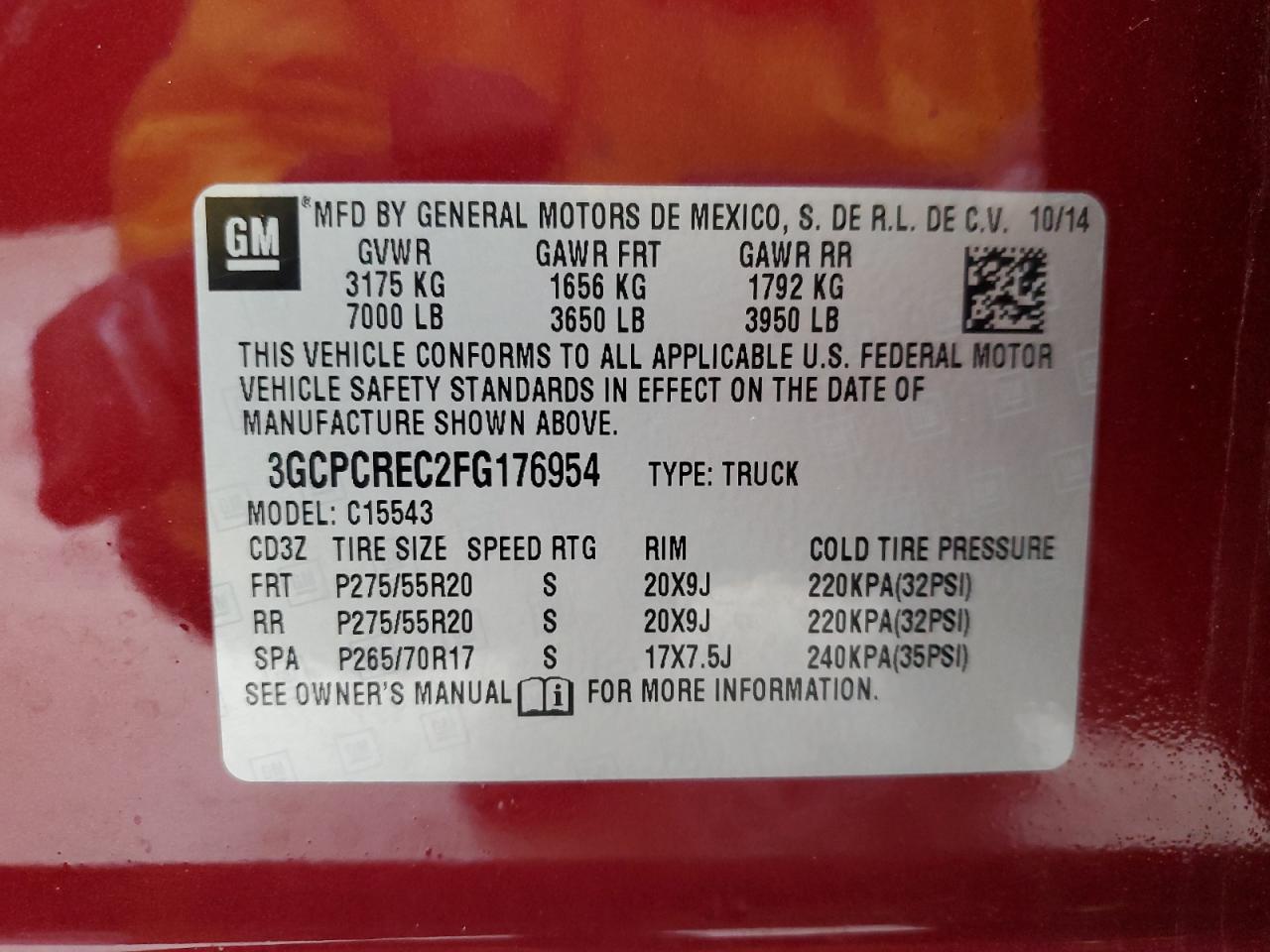 VIN 3GCPCREC2FG176954 2015 CHEVROLET ALL Models no.12