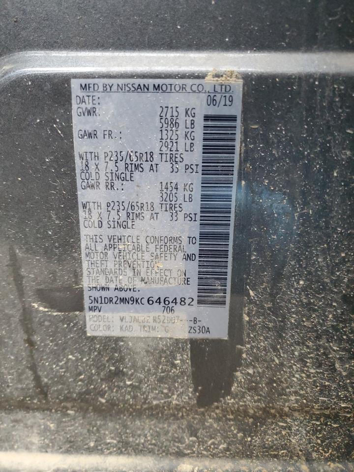5N1DR2MN9KC646482 NISSAN PATHFINDER 2019
