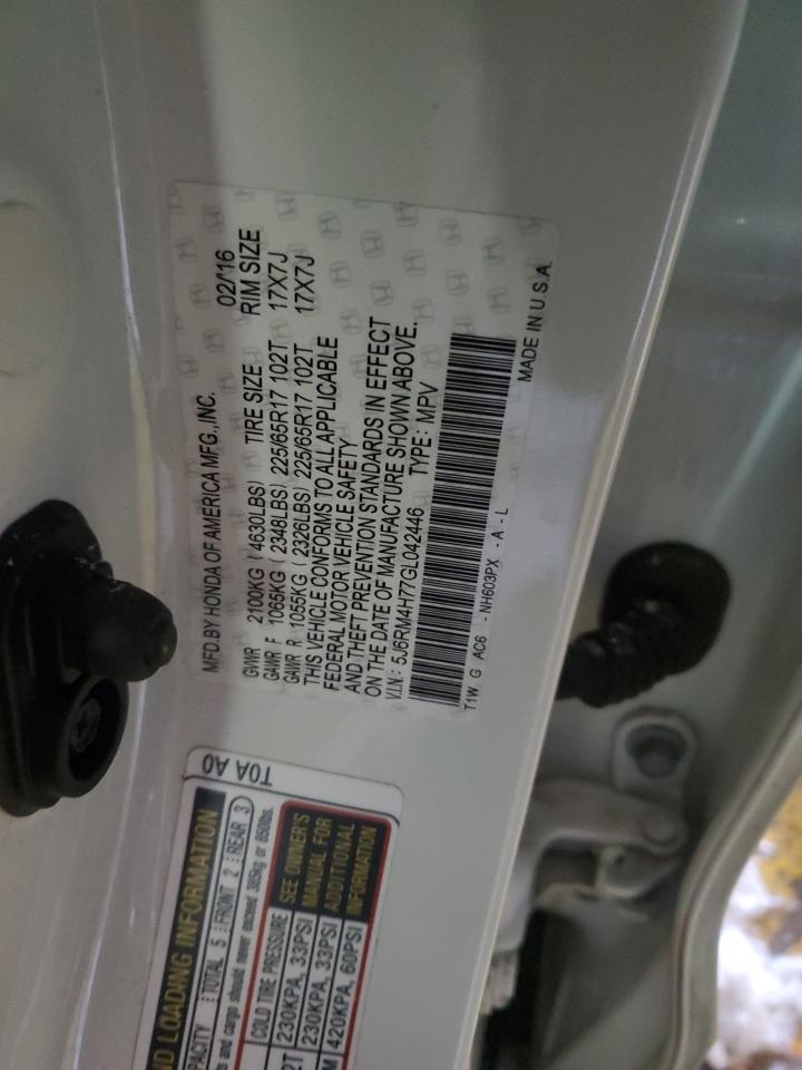 2016 Honda Cr-V Exl VIN: 5J6RM4H77GL042446 Lot: 87344054