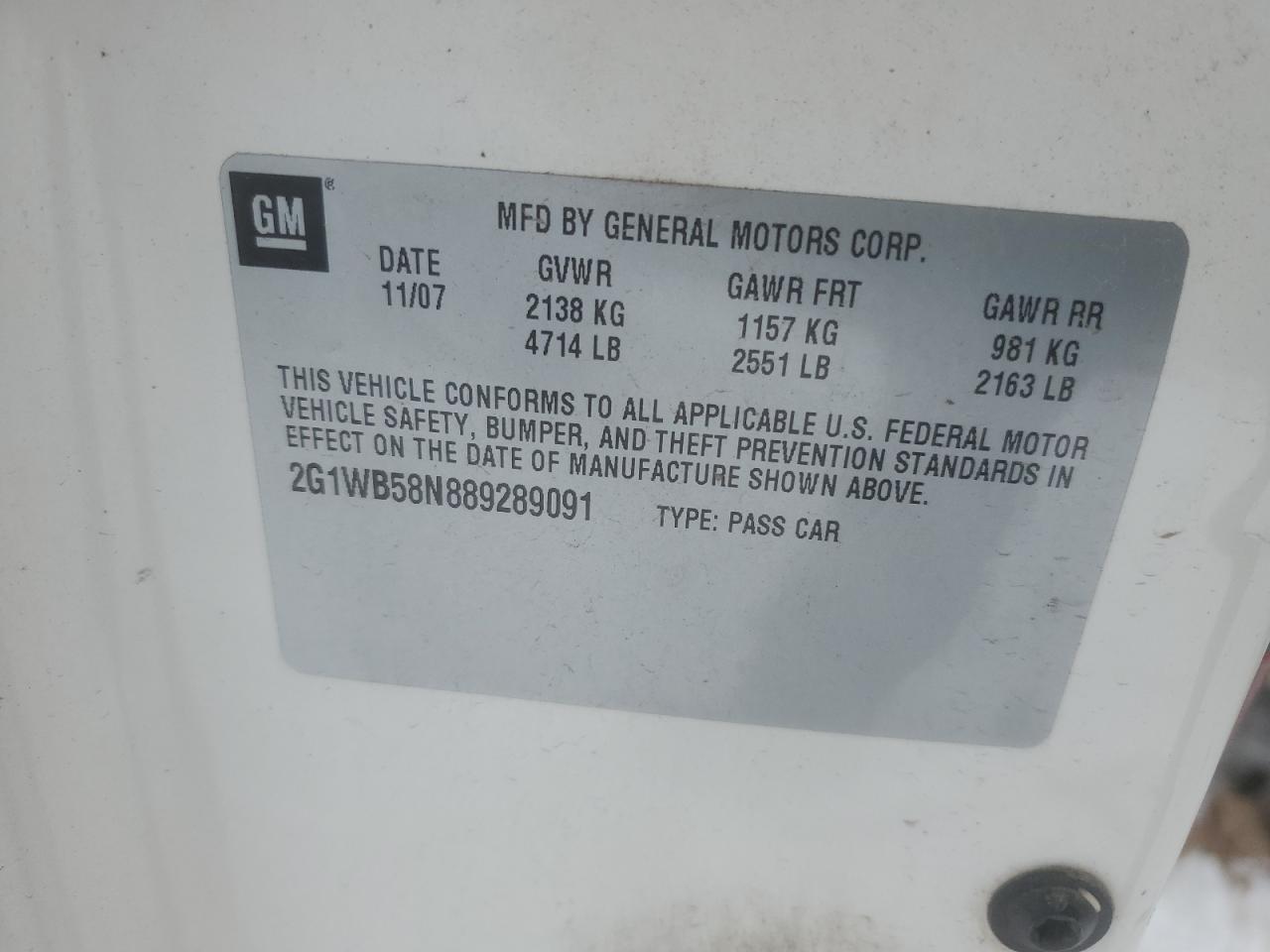 2008 Chevrolet Impala Ls VIN: 2G1WB58N889289091 Lot: 41594085