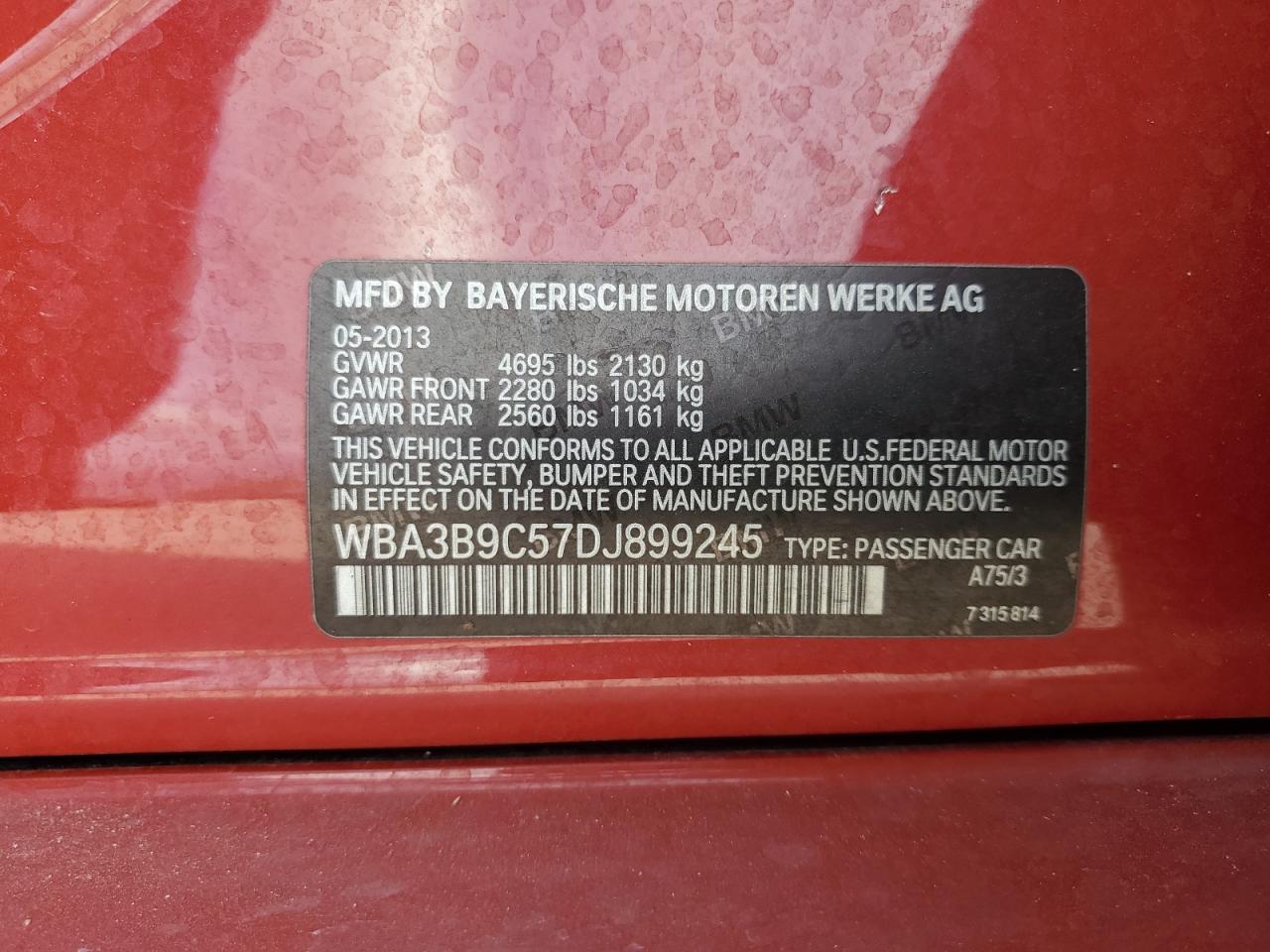 VIN WBA3B9C57DJ899245 2013 BMW 3 SERIES no.12