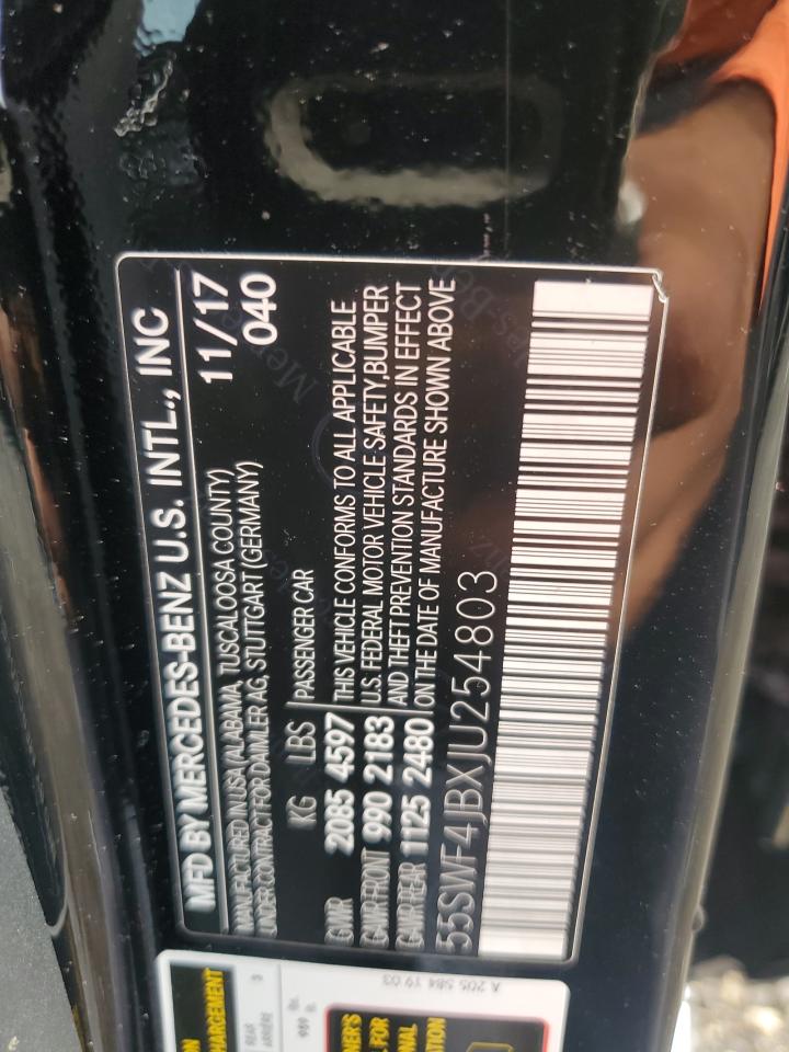 2018 Mercedes-Benz C 300 VIN: 55SWF4JBXJU254803 Lot: 87961475