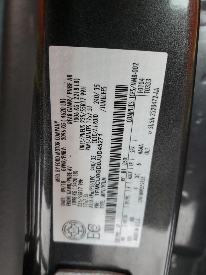 1FMCU0GD0JUD45271 FORD ESCAPE 2018