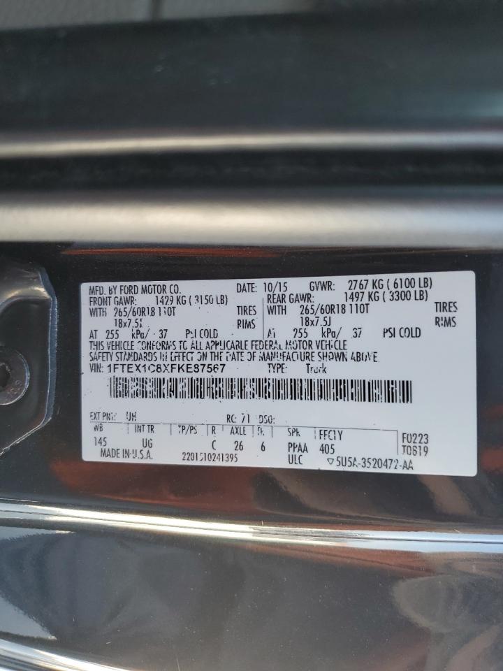 2015 Ford F150 Super Cab VIN: 1FTEX1C8XFKE87567 Lot: 41645725