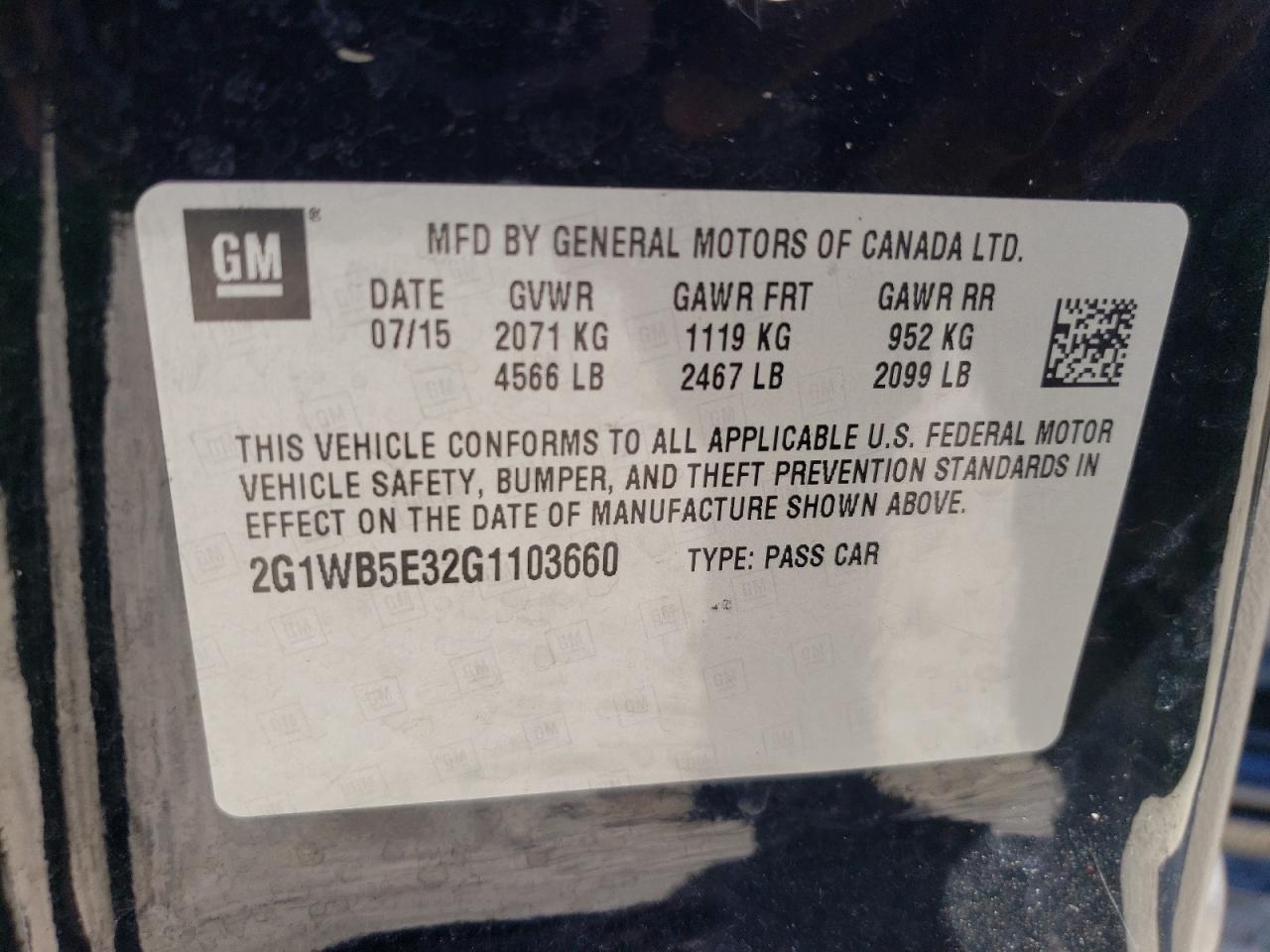 VIN 2G1WB5E32G1103660 2016 CHEVROLET IMPALA no.12