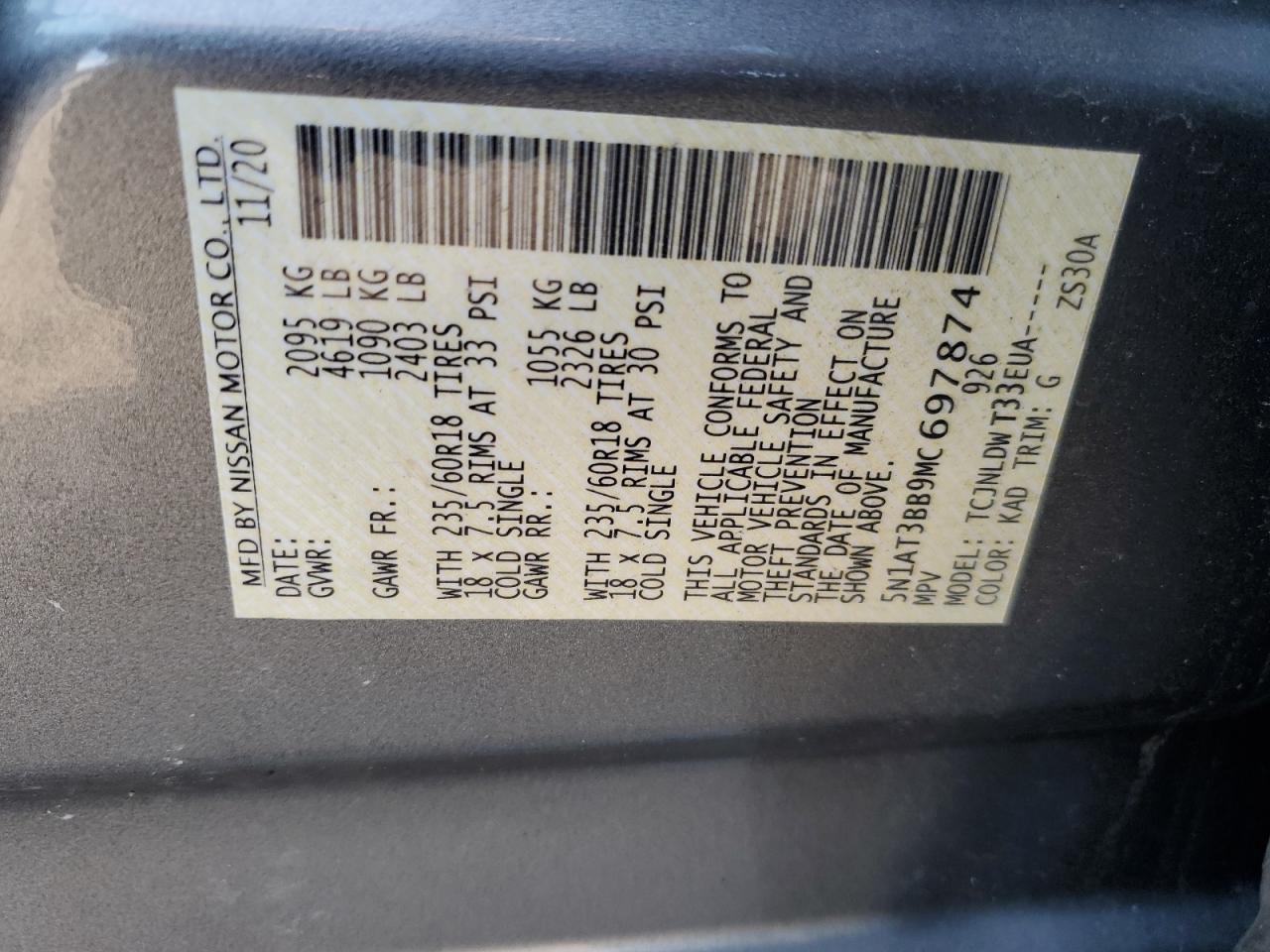 5N1AT3BB9MC697874 NISSAN ROGUE 2021