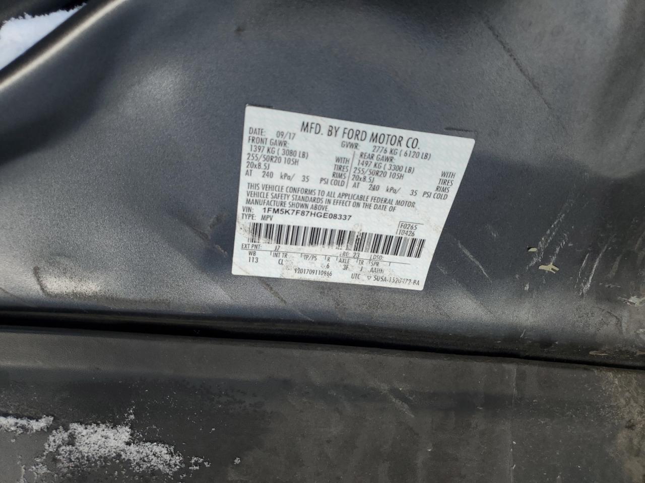 1FM5K7F87HGE08337 FORD EXPLORER 2017