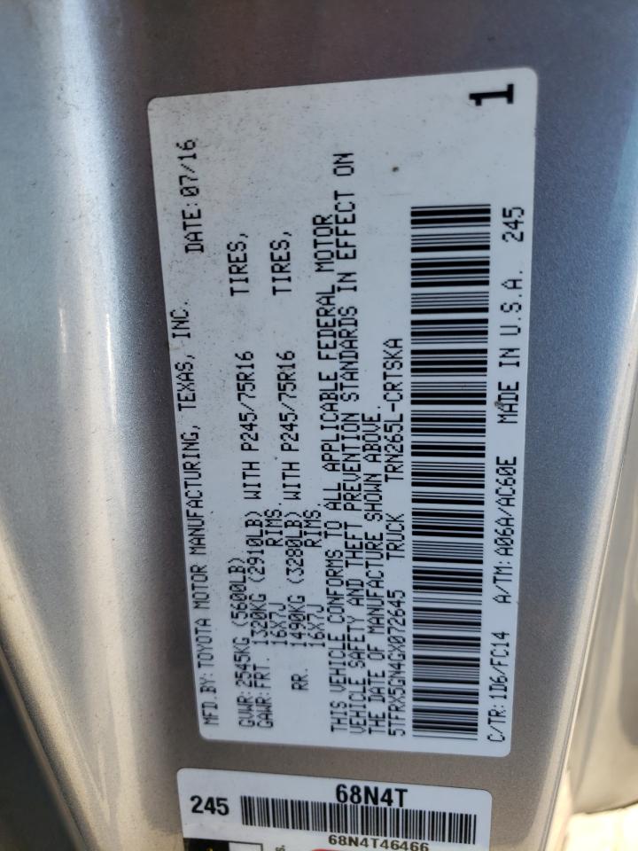 5TFRX5GN4GX072645 TOYOTA TACOMA 2016