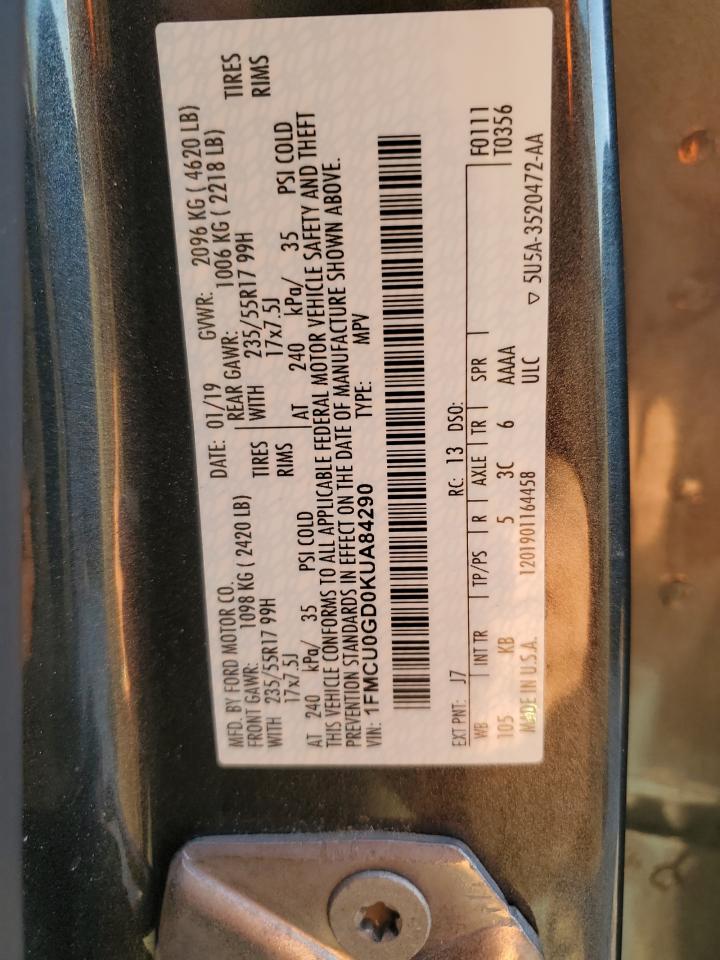 1FMCU0GD0KUA84290 FORD ESCAPE 2019