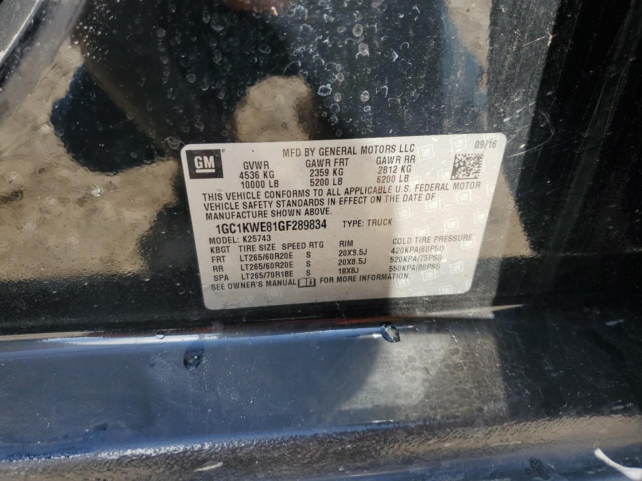 1GC1KWE81GF289834 CHEVROLET ALL Models 2016