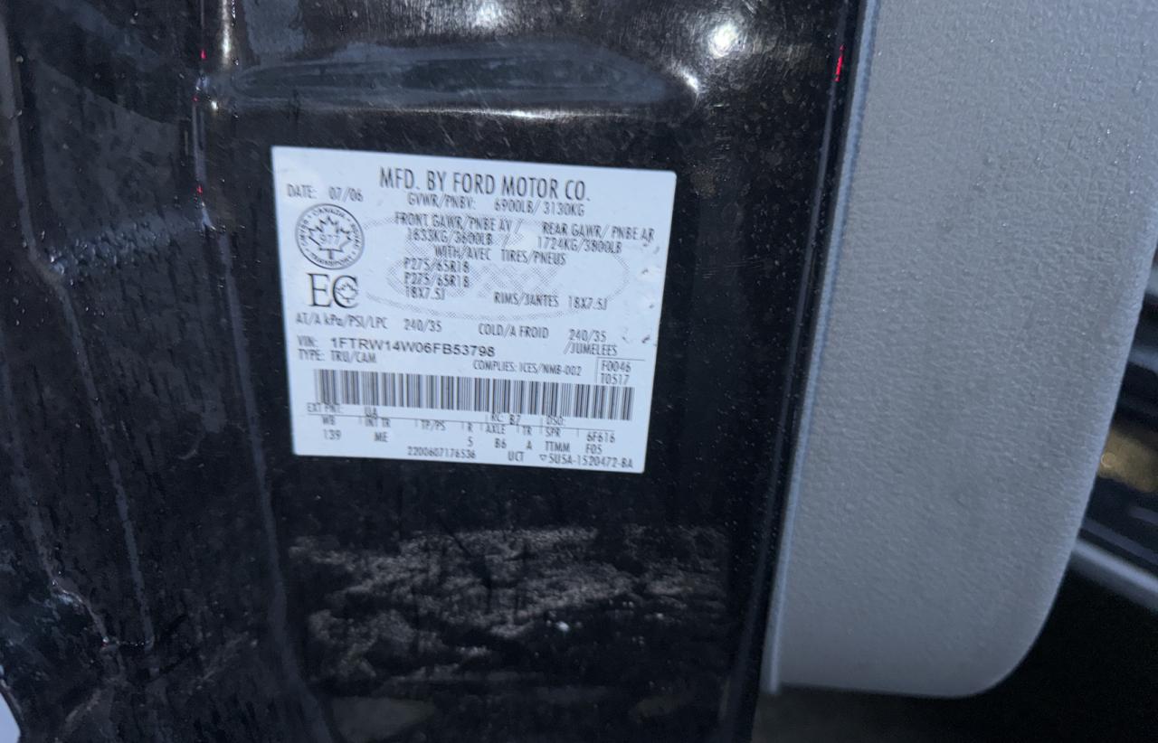 2006 Ford F150 Super VIN: 1FTRW14W06FB53798 Lot: 87552895