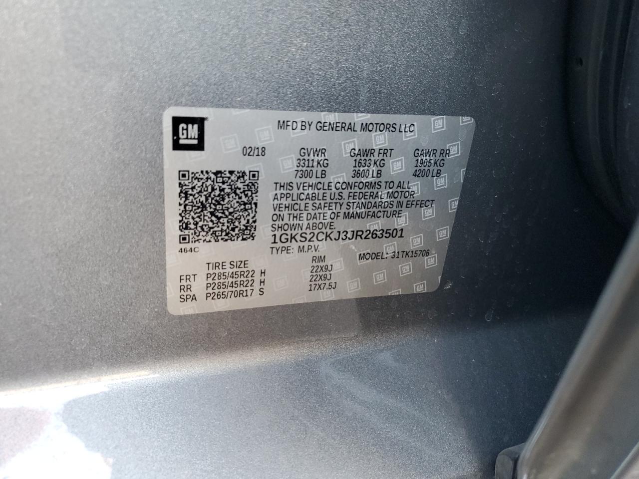 2018 GMC Yukon Denali VIN: 1GKS2CKJ3JR263501 Lot: 86918674