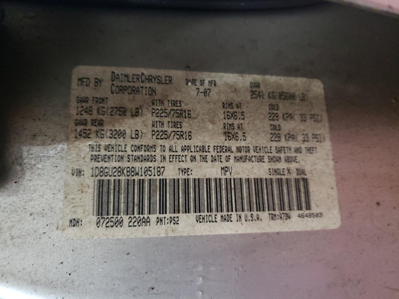 2008 Dodge Nitro Sxt VIN: 1D8GU28K88W105187 Lot: 42187475