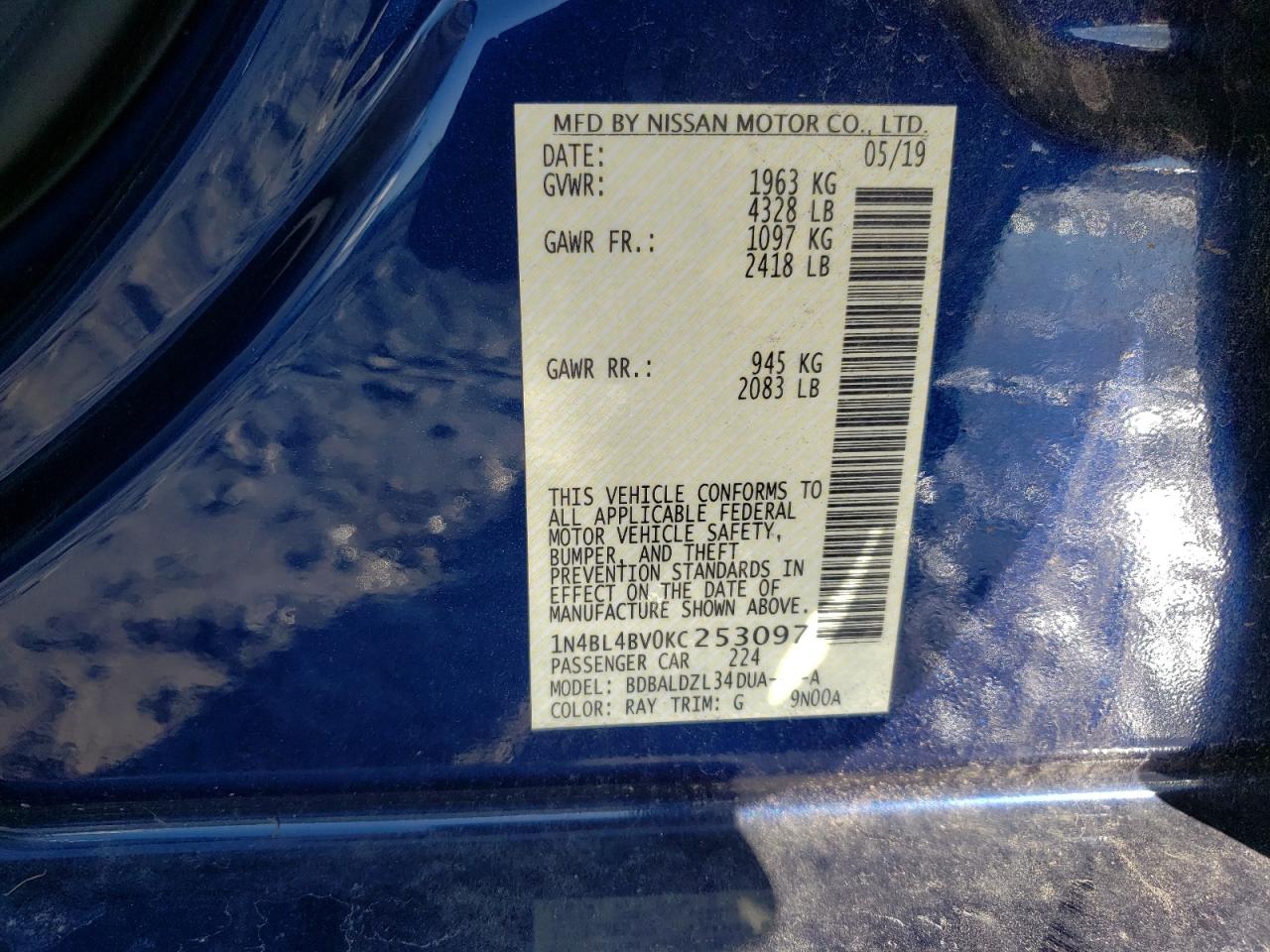 1N4BL4BV0KC253097 NISSAN ALTIMA 2019