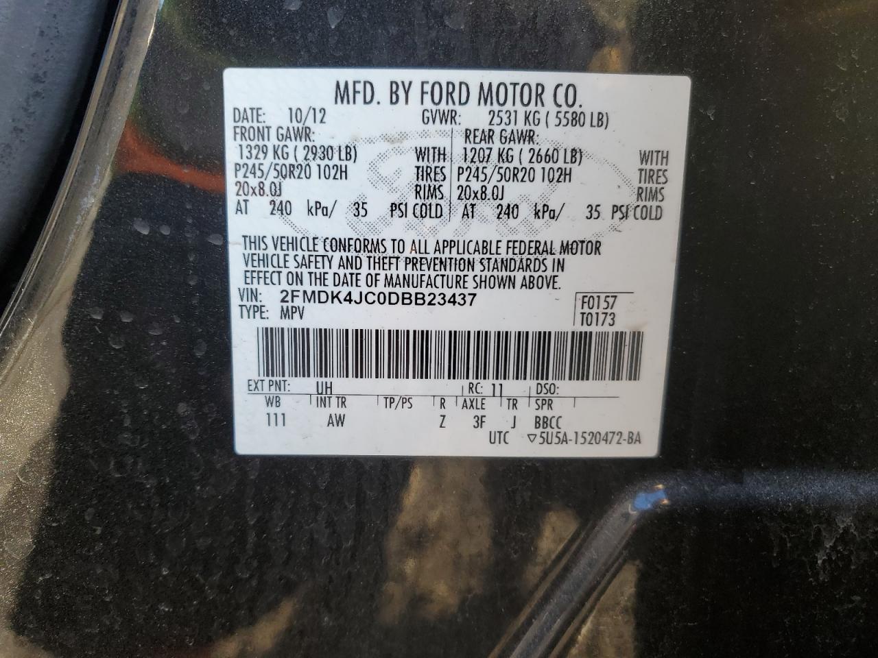 VIN 2FMDK4JC0DBB23437 2013 FORD EDGE no.13