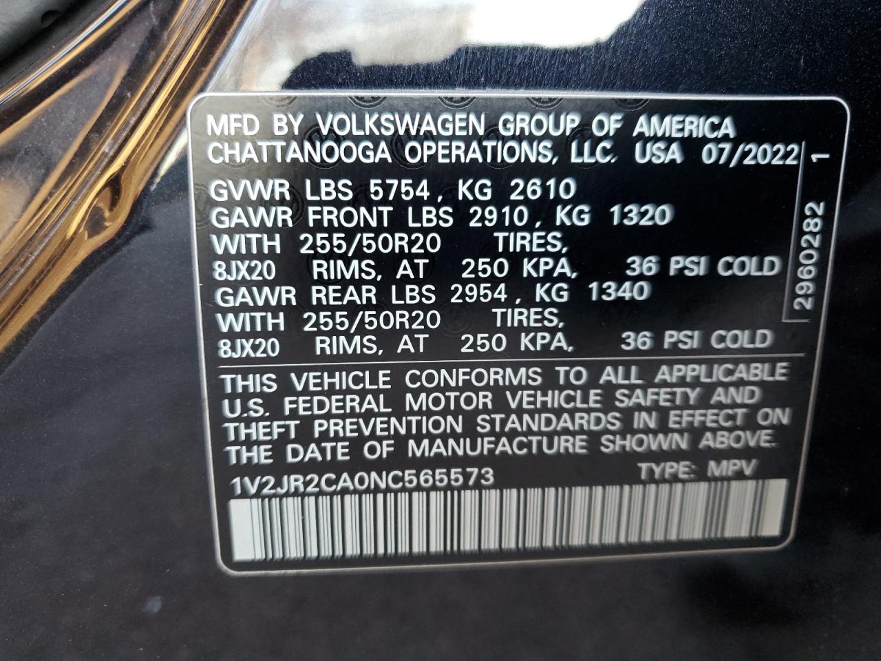 1v2jr2ca0nc565573 1V2JR2CA0NC565573 2022 Volkswagen Atlas Se