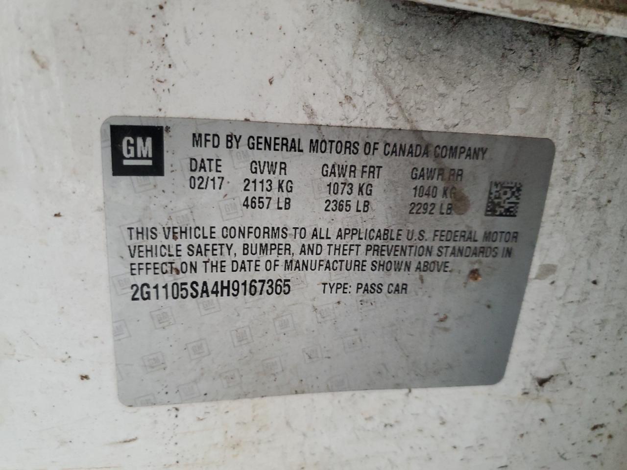 2G1105SA4H9167365 CHEVROLET IMPALA 2017