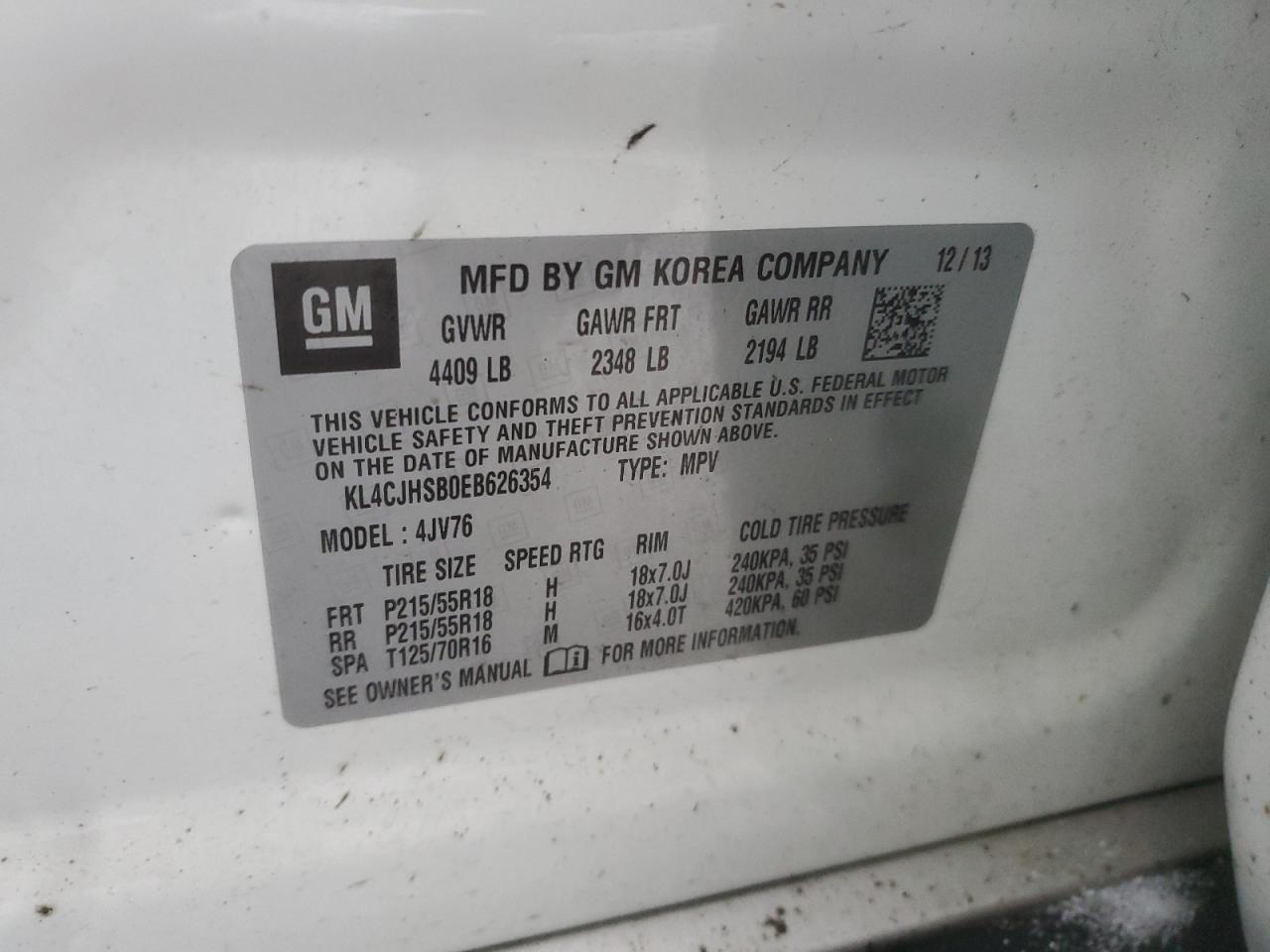 VIN KL4CJHSB0EB626354 2014 BUICK ENCORE no.14