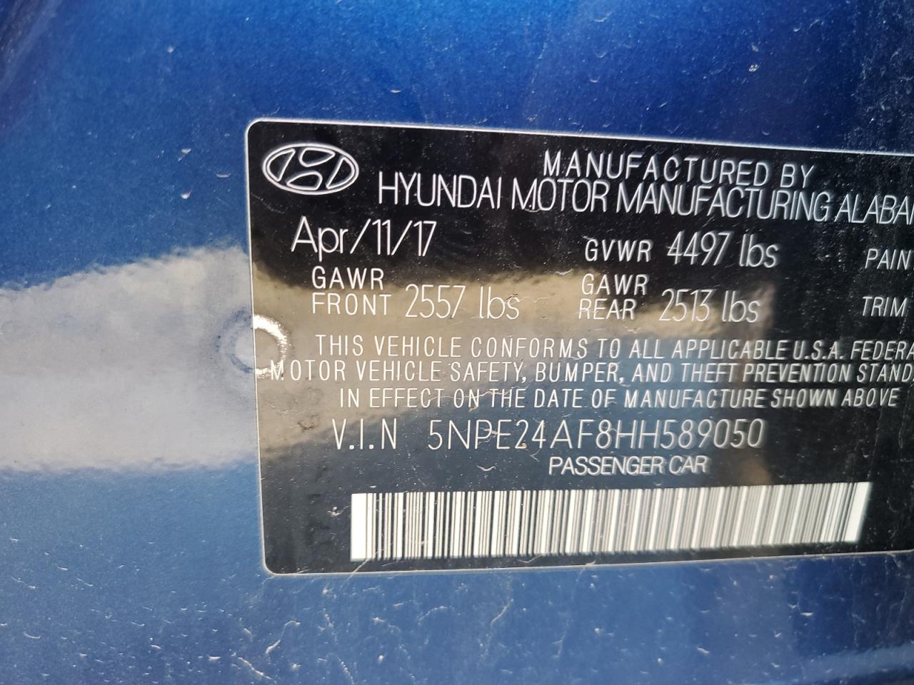 2017 Hyundai Sonata Se VIN: 5NPE24AF8HH589050 Lot: 49638745