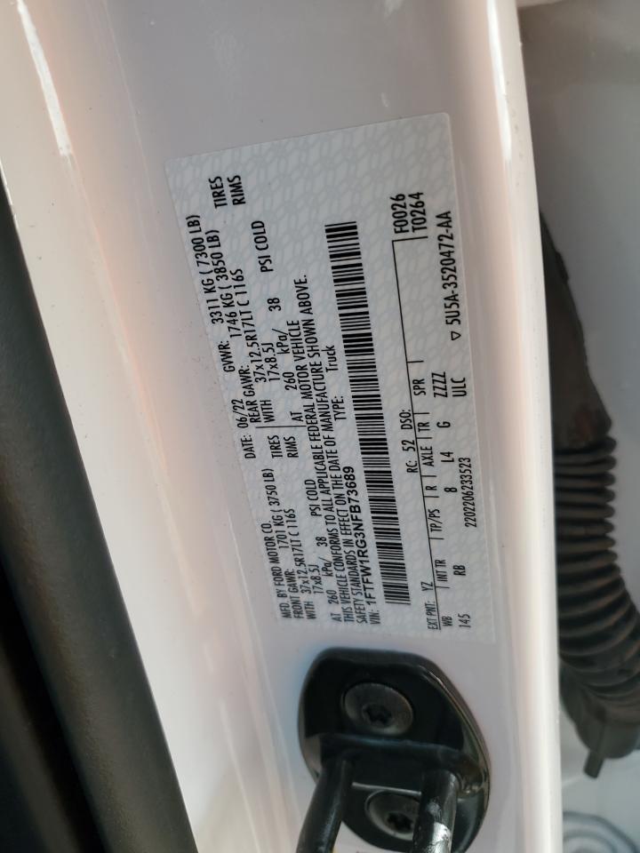 1FTFW1RG3NFB73689 FORD F150 2022