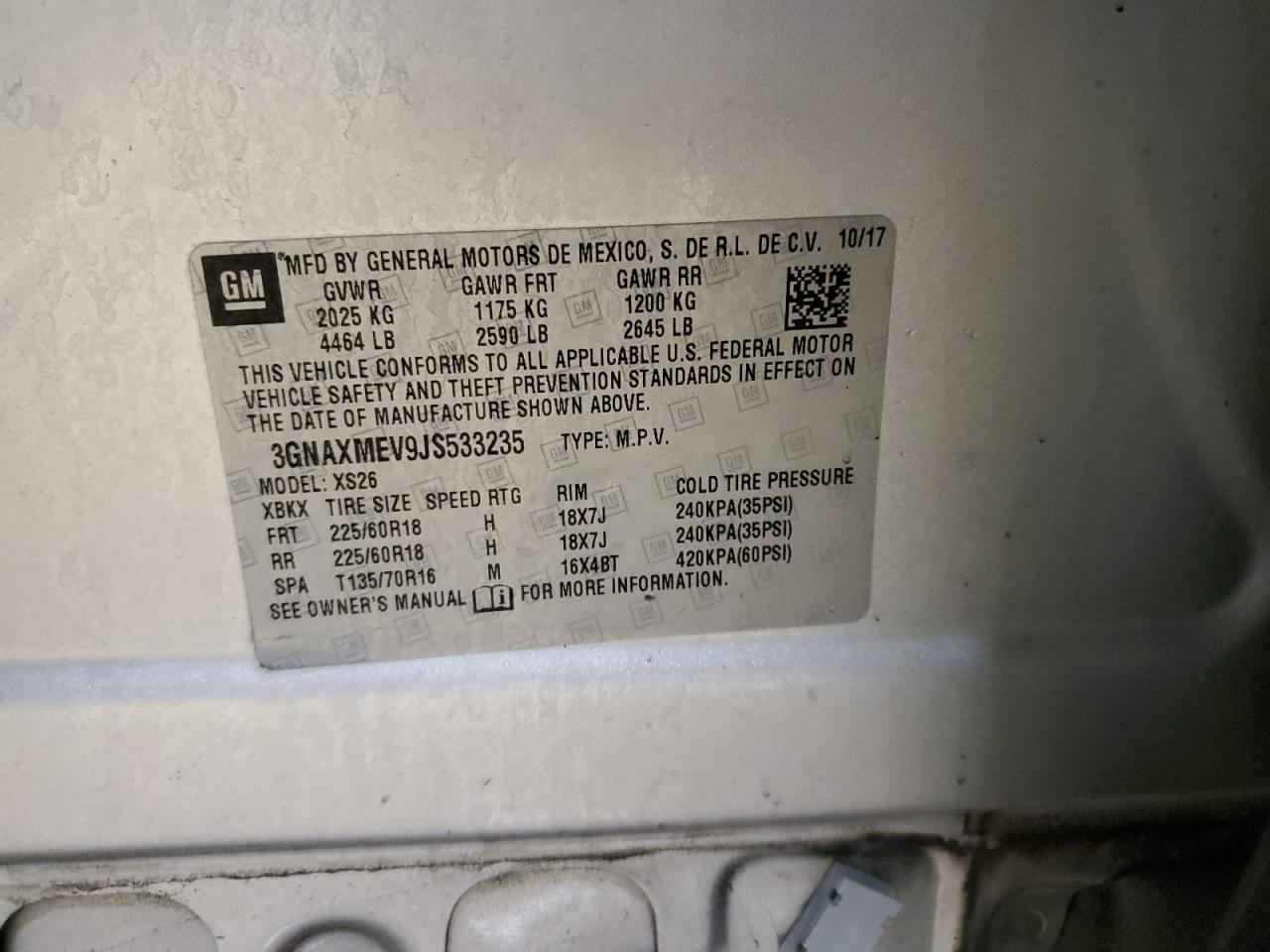 3GNAXMEV9JS533235 CHEVROLET EQUINOX 2018